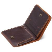 TOP☆Vintage Men Leather Wallet with Zipper Coin Pocket Handmade Short Genuine Leather Purse for Male Creative Design