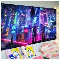 【CW】❄☏  Cyberpunk Neo Futuristic Poster Tapestry 3d  Sport Car And Manga Wall Game Room Kids Bedroom Anime Hanging