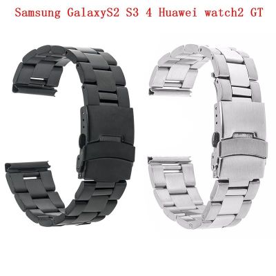 ❈✓✳ 20 24 28 มม. สายสแตนเลสสามลูกปัดสำหรับผู้ชายเหมาะสำหรับ Samsung GalaxyS2 S3 4 Huawei watch2 GT หัวเข็มขัดพับกันน้ำ