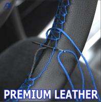 Deluxe BLUE รถหนังพวงมาลัยฝาครอบล้อกีฬาลื่น PU 37- 38ซม. 15 "; จัดแต่งทรงผมสำหรับ Nissan Qashqai VW Polo Golf Passat B6