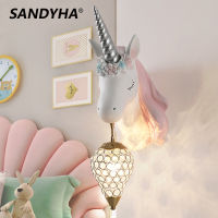 Nordic Unicorn Lamp Crystal cket Sconce for Children Home Interior Lighting Girl Bedroom Bedside Living Room Resin Wall Lamp