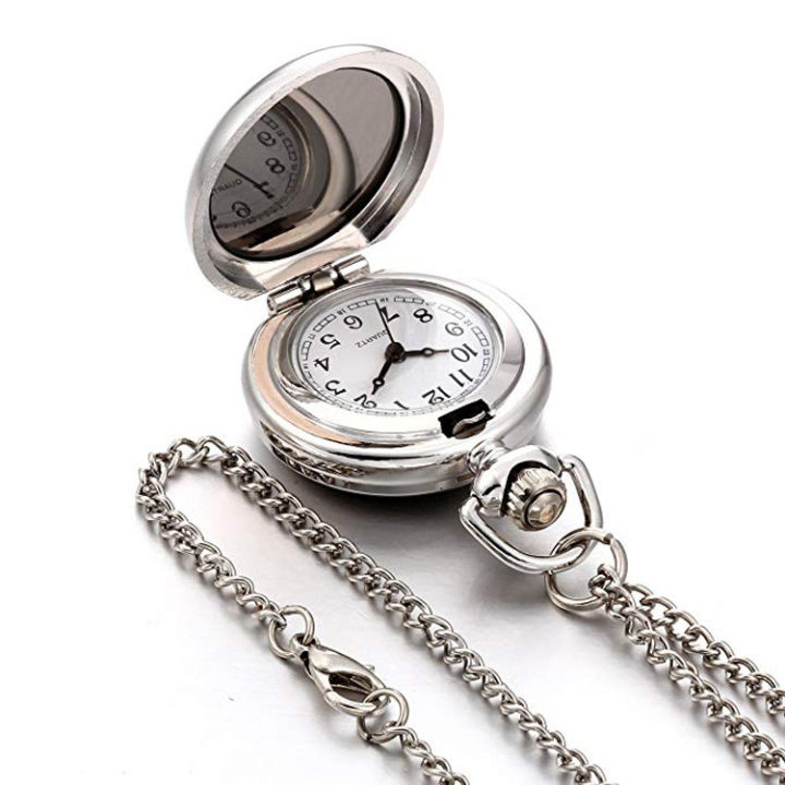 2pcs-ชายหญิงนาฬิกาควอตซ์นาฬิกาพ็อกเก็ตเหล็กสีขาวเคลือบนาฬิกา-eagle-จี้นาฬิกาญี่ปุ่นและเกาหลียอดนิยมนกฮูก-pocket-watch