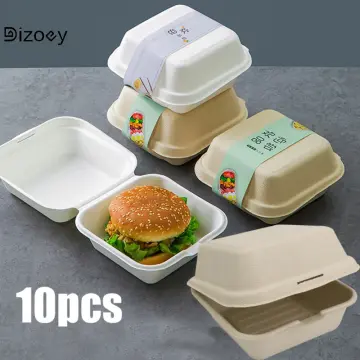 10pcs Disposable Paper Pulp Square Bento Box For Baking Cakes & Hamburgers