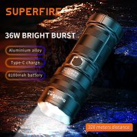 SuperFire GT60 powerful long range flashlight 2600 Lumens Super Bright Zoom Torch Type-C Rechargeable Emergency Led work light Rechargeable  Flashligh