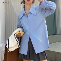 Lebary เสื้อแขนยาวคอวีมีซิปขนาดใหญ่สำหรับผู้หญิง,สีทึบใหม่2023แฟชั่นสุดฮอต