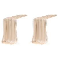 Silky Crinkle Chiffon Table Runner (Set of 4) for Sweetheart Table Wedding Party Bridal Shower Decoration,Pink Champagne