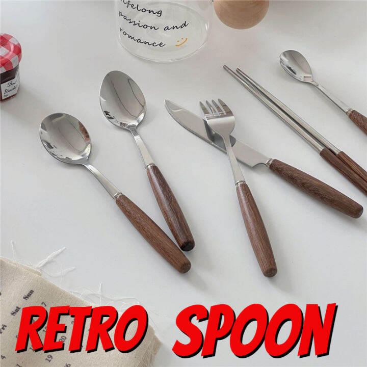 Korean Retro Ins Wooden Handle Chopsticks Knife and Fork Dinnerware Set