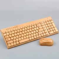 Bamboo Keyboard Mouse Wireless Combo Set For Laptop PC Office USB Plug and Play Natural Mice Keyboard Novelty Gifts