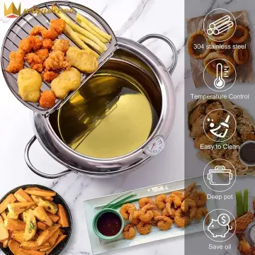 Small Deep Fryer Pot with basket, Mini Deep Oil Fryer with Anti