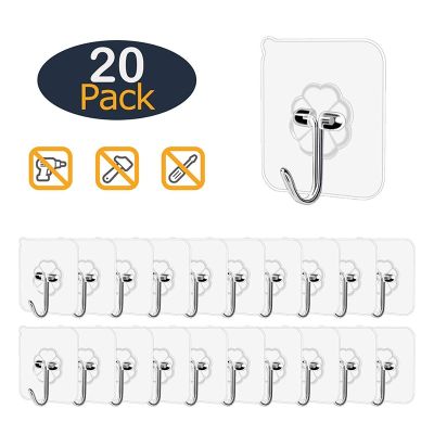 20Pcs ที่แขวนติดผนังกันน้ำมันกันน้ำ Self Adhesive Hooks Reusable Seamless ตะขอแขวนสำหรับห้องครัวห้องน้ำสำนักงาน