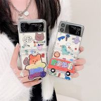 เคส CSCR สำหรับ Samsung Z เคส4พับได้3พับได้มีขาตั้งลายไดโนเสาร์เคสสำหรับ Galaxy Zflip4 Zflip3โปร่งใสกันกระแทกเคสหลังเพื่อการป้องกัน