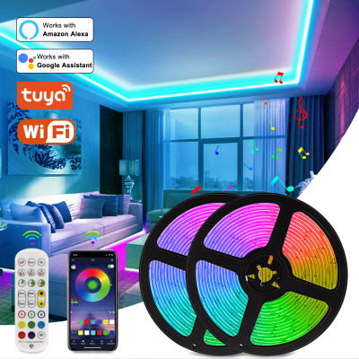 RGB Tape Tuya WiFi Smart LED Strip DC 12V 5050 Ribbon Work with Alexa Voice Control Color Change Bedroom Decoration 5m 20m Light LED Strip Lighting