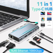 11 trong 1 4K 3 USB 11 trong 1 USB C HUB 4K đầu chuyển HDMI VGA Aux 3 USB