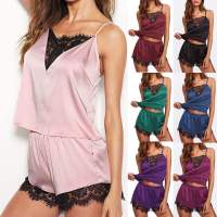 Underwear Nightwear 39;s Women Shorts Vest Lace Sleepwear Set Pyjama Silk Satin Piece 2 Ladies Sexy