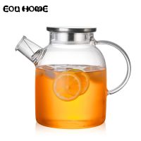 1L/1.5L Transparent Glass Teapot Heat Resistant Flower Kettle Water Jug with Bamboo/Stainless Steel Cover Clear Juice Container