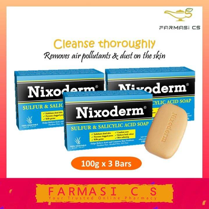 Nixoderm Sulfur & Salicylic Acid Soap 100g x 3 Bars (TRIPLE) EXP07/