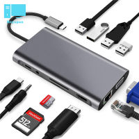 11-In-1 Usb 3.0ฮับ Type-C แบบ Multi-พอร์ตอะแดปเตอร์ Hd-Mi-เข้ากันได้4K Usb C กับ VGA 4ชิ้นพอร์ต Usb ตัวอ่านการ์ด Lan 100M