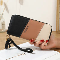 Womens Long Three Color Patchwork Wallet Female Hit Color Zipper Coin Purses Tassel Card Holder Clutch Money Clip Phone Bag