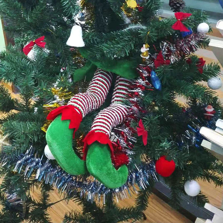 ตกแต่งคริสต์มาสคริสต์มาสขาซานตาเอลฟ์ยัดเท้าตุ๊กตาด้วยรองเท้าเครื่องประดับต้นคริสมาสต์สำหรับตกแต่ง