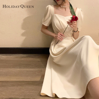 HolidayQueen 2022ชุดสตรี Retro สีขาวสแควร์คอชุดสตรีภาษาฝรั่งเศสคำเอวลมอ่อนโยน Fairy ชุดลดอายุพัฟแขนชุดจัดส่งฟรี HQ1727