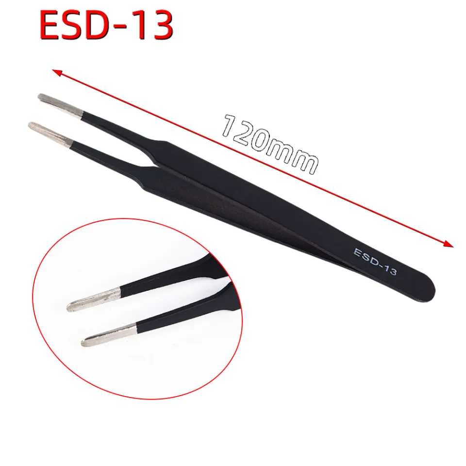 6PCS Precision Tweezers Set ESD Anti Static Stainless Steel Tweezers Repair  Tools for Electronics Repair Soldering Craft