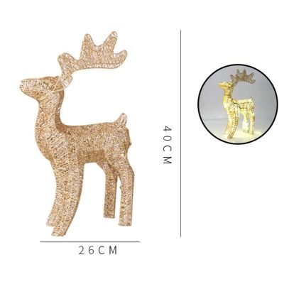 40Cm 2022 Christmas Wrought Iron Deer with LED Light Glowing Flashing Elk Statue Glitter Sequins Reindeer Figurines