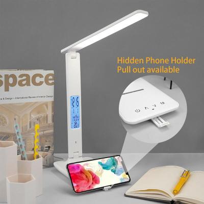 Hot QI Wireless Charging LED Desk Lamp 10W With Calendar Temperature Alarm Clock Eye Protect Reading Light Table Lamp