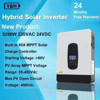 Y&amp;H 3200W อินเวอร์เตอร์ไฮบริดพลังงานแสงอาทิตย์ DC24V ถึง AC230V อินเวอร์เตอร์คลื่นไซน์บริสุทธิ์นอกกริดพร้อมเครื่องชาร์จพลังงานแสงอาทิตย์ MPPT 80A + เครื่องชาร์จ AC