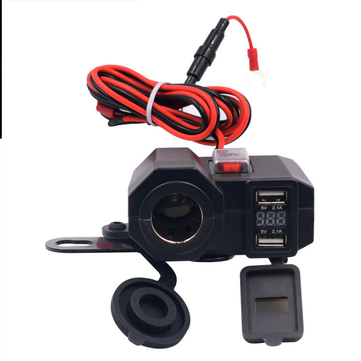 universal-dc-12-24v-dual-usb-port-charger-5v-2-1a-digital-display-voltage-motorcycle-usb-charger-with-1-5m-charage-cable-high-temperature-resistance-motorbike-power-outlet-socket-for-all-12v-motorcycl
