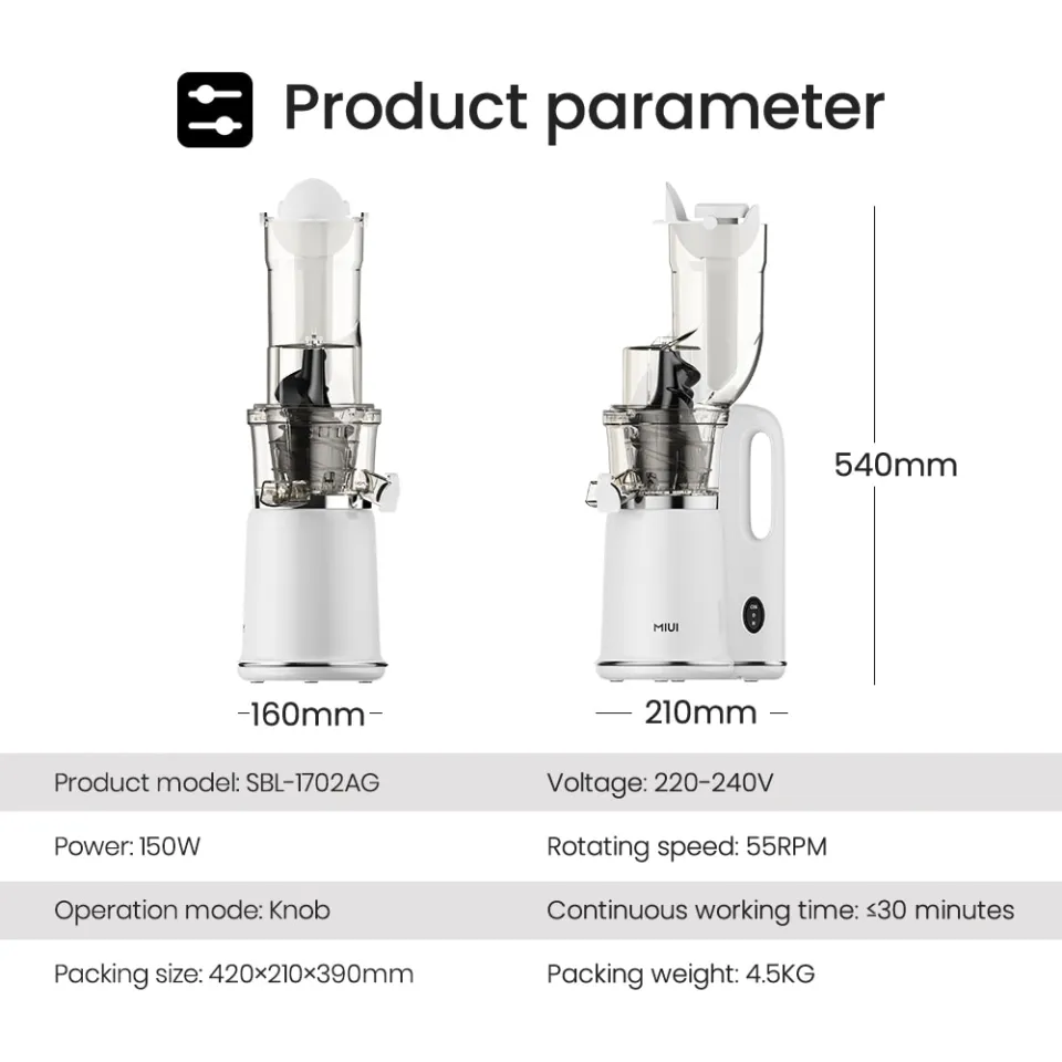 MIUI Cold-Press Juice Extractor Large Inlet Slow Juicer Kitchen Household  Fruit/Vegetable Blender FFX Filter Easy to Clean PRO