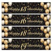 Birthday party banner black gold color 13/16/18/19/20/21/30/40 years old birthday background banner decoration