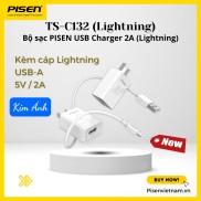 Bộ Sạc Pisen USB Charger 2A, kèm cáp sạc điện thoại quả táoTrắng