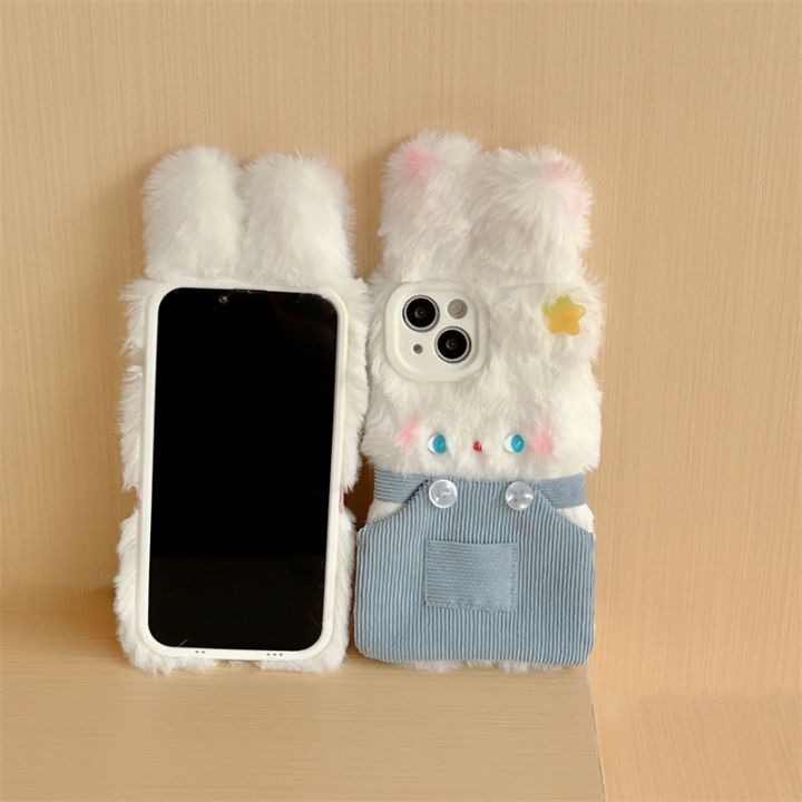กระเป๋าใส่ผ้ากันเปื้อน-plush-rabbit-สำหรับ-iphone14-น่ารักตุ๊กตากระต่ายสีขาวขนาดเล็กสำหรับ-iphone12promax-กระเป๋าใส่กระต่ายสีชมพูสำหรับ-iphone-xs-xr-กระเป๋าใส่กระต่ายสีฟ้าสำหรับ-iphone13-กระเป๋าใส่กระ