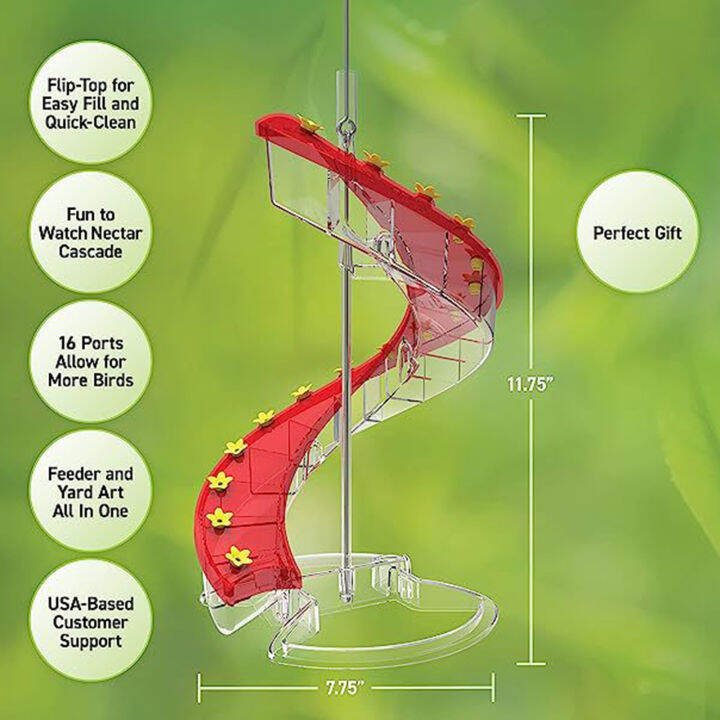 ทรงบันไดที่ให้อาหารนกฮัมมิ่งที่ให้อาหารนกที่ให้อาหารนกแขวนหลายพอร์ตสำหรับให้อาหารนกป่าข้างนอก