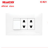 HACO เต้ารับ 2 ขา 2 ช่อง + สวิตช์ทางเดียว 1 ช่อง พร้อมแผงหน้ากาก รุ่น IC-R21