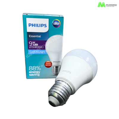 หลอดไฟแอลอีดีฟิลิปส์ ขั้ว E27 รุ่น Essential Cool daylight 9w ประหยัดไฟกว่า 88% Philips