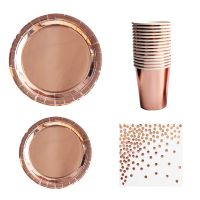 [HOT W] Rose Gold Disposable Tableware กระดาษทิ้งถ้วยช้อนส้อมสำหรับอาบน้ำเด็กงานแต่งงานวันเกิด Party อุปกรณ์ตกแต่ง