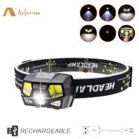 USB Rechargeable Headlamp Flashlight 800 Lumens Bright LED Head Lamp Red Light Motion Sensor Head Light Fishing Hiking Running Power Points  Switches