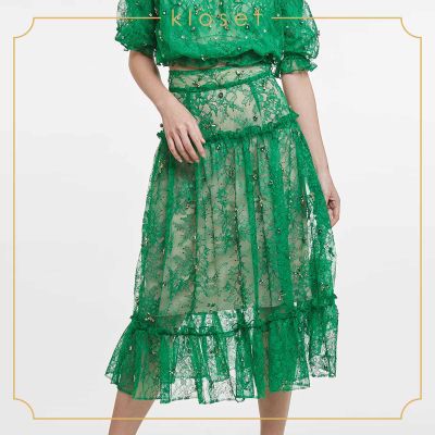 Kloset Design Floral Lace Embroidered Skirt (RS20-S005) กระโปรงผ้าลูกไม่ กระโปรงแฟชั่น กระโปรงแต่งดีเลบเพรช