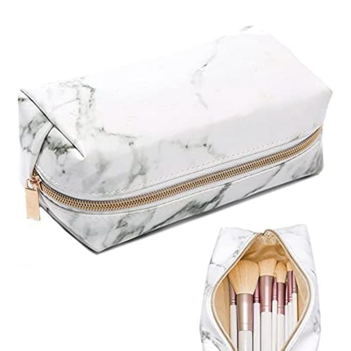 white-marble-pu-stationery-pencil-case-pouch-makeup-bag-with-zip-for-girls-womans-teenagers