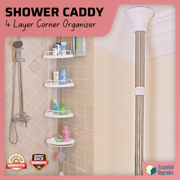 ADOVEL 4 Layer Corner Shower Caddy, Adjustable Shower Shelf, Constant  Tension Stainless Steel Pole Organizer, Rustproof 3.3