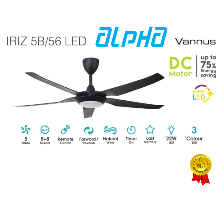 Alpha LED Ceiling Fan DC Motor 8 Speed Remote Control VANNUS Series