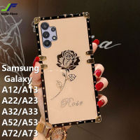 JieFie เพชร Rose สำหรับ Samsung Galaxy A12 / A13 / A32 / A52 / A72 / A22 / A32 / A33 / A53/A73ล่าสุด Chrome Luxury ดอกไม้ปลอกสแควร์ TPU ฝาครอบโทรศัพท์กันกระแทก