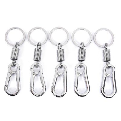 2Pcs/Lot Stainless Steel Waist Belt Clip Anti-lost Buckle Hanging Keyring Outdoor Retractable Spring Buckle Carabiner Keychain