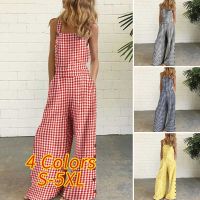 2021 Women Jumpsuits Loose Wide Leg Full Length Women Sexy Sleeveless Vintage Checked Plaid Suspenders Playsuits Casual Overall