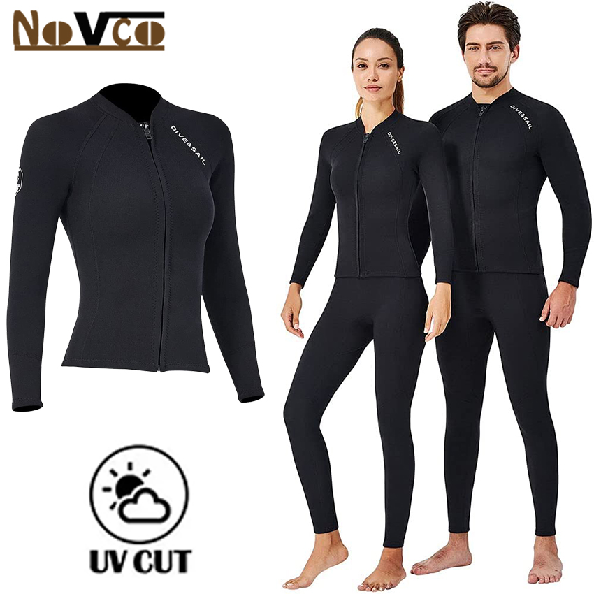 Wetsuit Top Womens Mens Jacket Wet Suit 2mm Neoprene Front Zip Long Sleeve Swimsuits Water Sports Keep Warm in Cold Water for Diving Surfing Swimming Snorkeling 