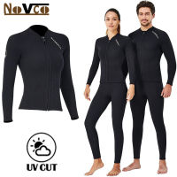 Novco ชุดเว็ตสูท2มม.,ชุดดำน้ำลึก Neoprene มีซิปแจ็คเก็ตแขนยาวชุดเล่นเซิร์ฟชุดว่ายน้ำเสื้อชุดดำน้ำสกูบาว่ายน้ำชุดว่ายน้ำซิปหน้าอบอุ่นสำหรับกีฬาน้ำสำหรับผู้ชาย/ผู้หญิง