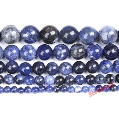 Natural Stone Old Blue Sodalite Round Loose Beads 15 quot; Strand 4 6 8 10 12MM Pick Size For Jewelry Making