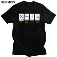 Funny Eat Sleep Mahjong Repeat T Shirt Men 100% Cotton T-shirt Short Sleeves Mah Jong Chinese Game Lover Gift Tee Tops Apparel