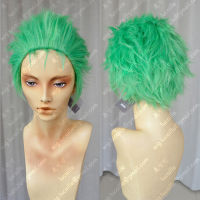 Roronoa Zoro คอสเพลย์วิกผมอะนิเมะ Slicked-Back สีเขียวสั้น Layered สังเคราะห์ทนความร้อนผมคอสเพลย์วิกผมหมวก